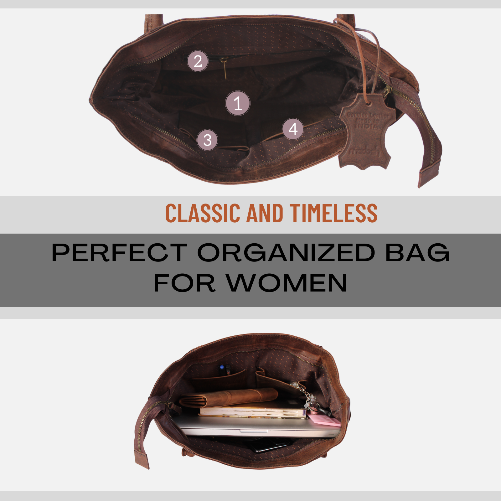  Women Tote Buffalo Leather Brown Shoulder Bag Large Office Handbag Shopper Purse